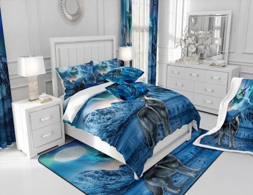 Feelyou Wolf Bed Skirt King Size 3Pcs
