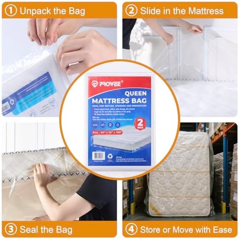 PROWEE 2 Pack Heavy Duty Mattress Bags for Moving and Storage
