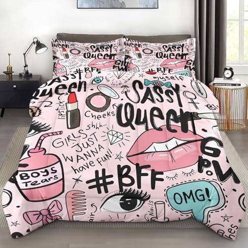 Pamnest Comforter Set 3 Pcs Makeup Pink Queen