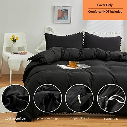 IHOUSTRIY Twin Duvet Cover Set with Pom Poms and Zipper Closure 1