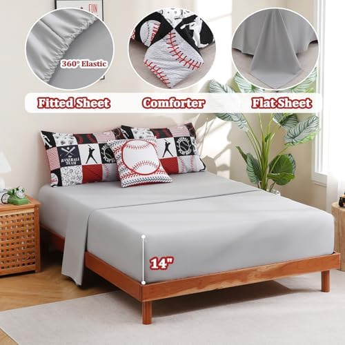 6 Pcs Baseball Bedding Set for Boys Kids Teens