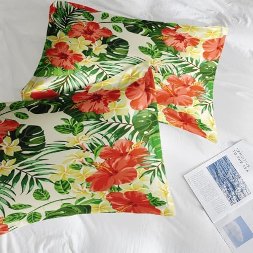 Pamnest Comforter Set Queen Size Hibiscus Monstera Palm Leaf