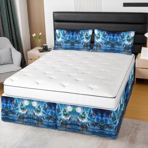 Feelyou Wolf Bed Skirt King Size 3Pcs