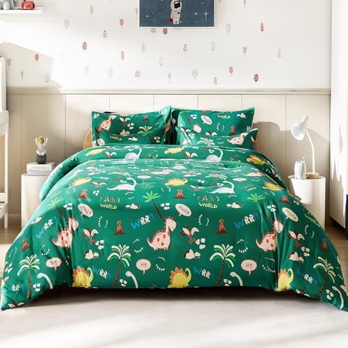 MORAIS Queen Comforter Set 7-Piece Green Dinosaur Kids Bedding