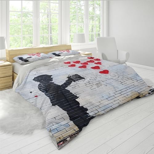 Graffiti Wall Kids Duvet Cover Set Red Love Pattern 3 Piece
