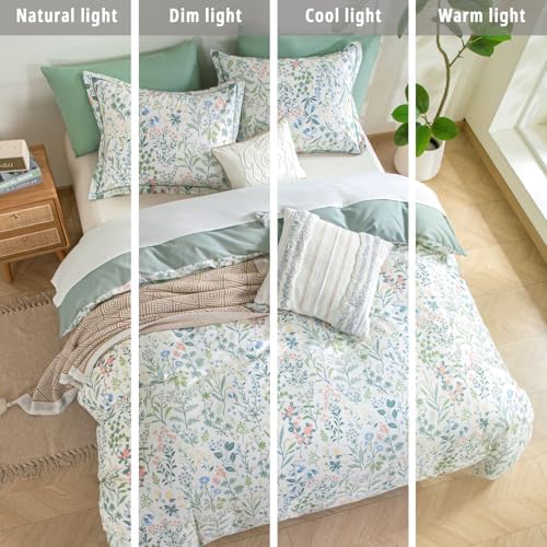 LEMIROE 100 Cotton Floral Duvet Cover Set Queen 3PC