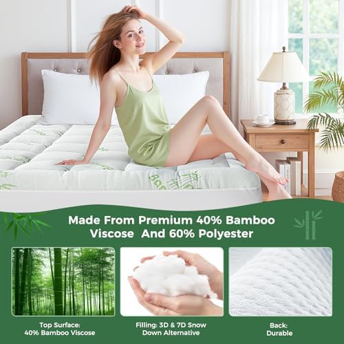 HYLEORY Bamboo Viscose Mattress Topper Queen Size Cooling