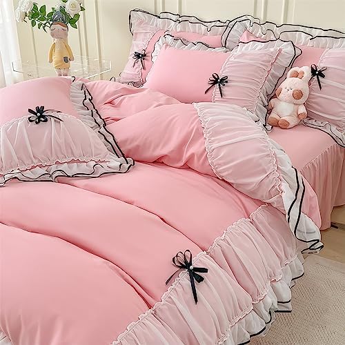 IHOUSTRIY Pink Duvet Cover Set Twin with Bowtie