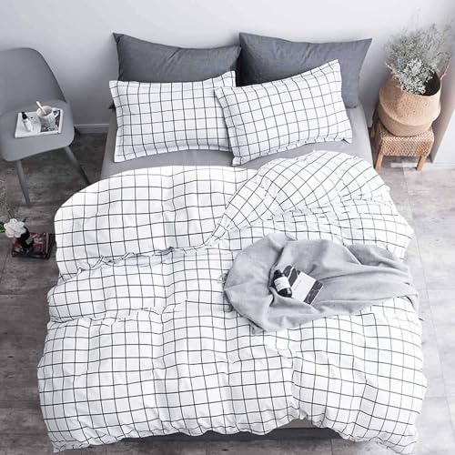 Nanko Twin Duvet Cover Set 68x90 Inch White Plaid