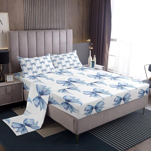 Feelyou Girl Blue Bowknot Queen Sheet Set 4Pcs 1