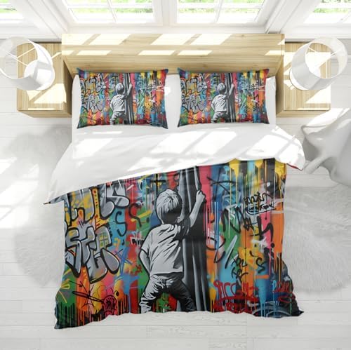 HOBBOY Hip Hop Graffiti Duvet Cover Set 3 Pieces