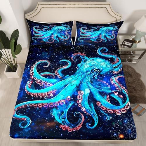 Feelyou Octopus Bed Sheet Set Ocean Kraken Print Twin Size