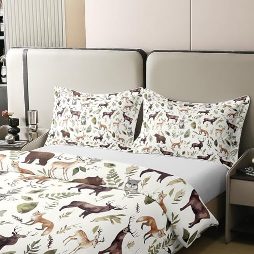 Feelyou Woodland Pattern Queen Duvet Cover Set