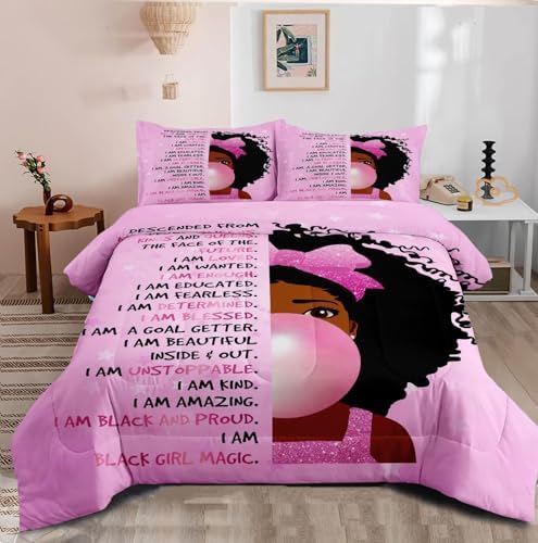Black Girl Bubble Gum Comforter Set Twin Size