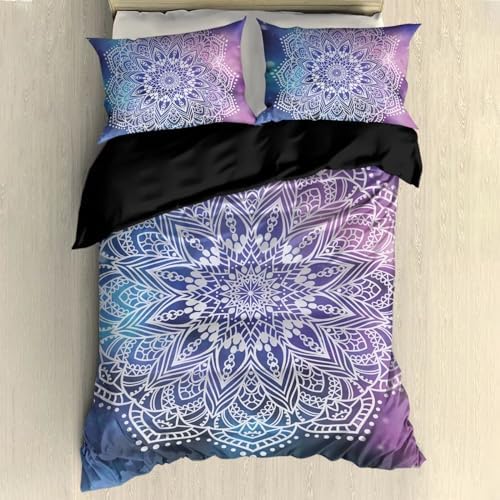 3Pcs Mandala Floral Bohemian Duvet Cover Set Twin Mandala Purple