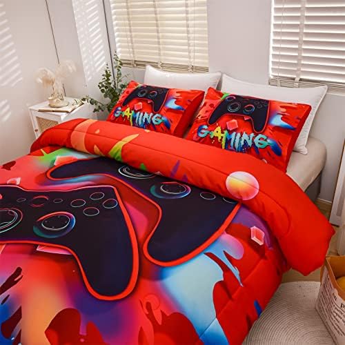 Aimuan Gaming Comforter Set for Boys - Twin Red