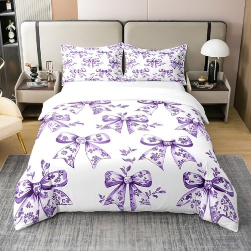 Erosebridal Purple Bow Duvet Cover Set Queen Size 1