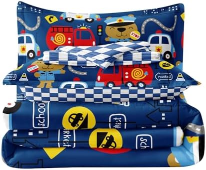 SIRDO Kids Cop Car Comforter Set for Little Boys