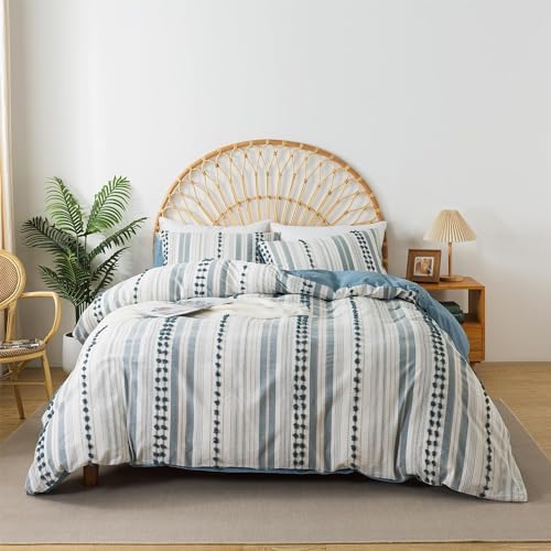 La Sheer Washed Cotton Duvet Cover Set - Twin Size Blue 66x90