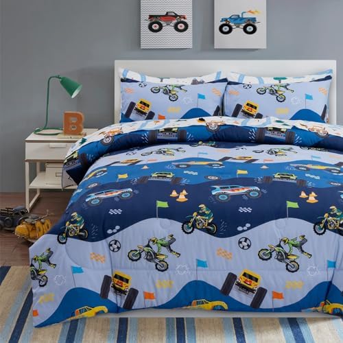 A Nice Night 5Pcs Bed in a Bag Race Car Comforter Set