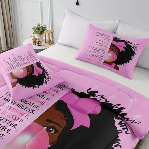 Black Girl Bubble Gum Comforter Set Twin Size