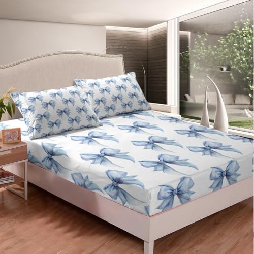 Feelyou Girl Blue Bowknot Queen Sheet Set 4Pcs 1