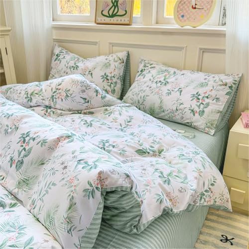 Jolusere Green Floral Queen Duvet Cover Set