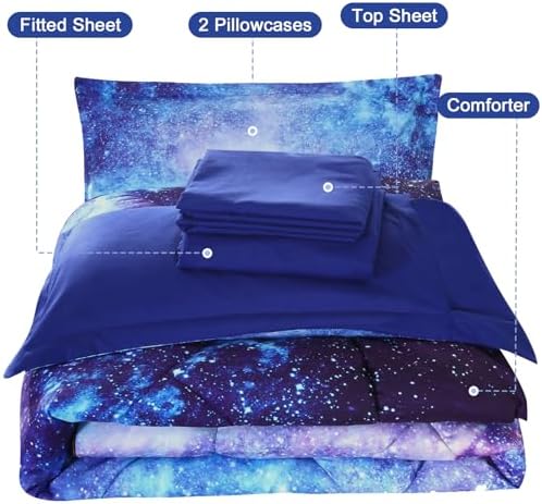 Wowelife Galaxy Bedding Twin Set 5 Pieces Blue Cosmic