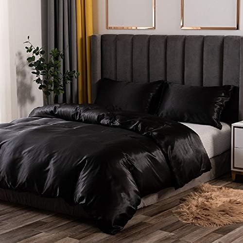 Erosebridal Black Silk Comforter Cover Set Queen Size
