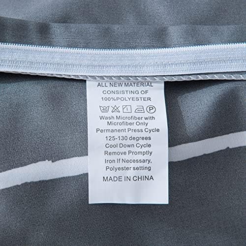 HSKIKWN Gray White Striped Duvet Cover Set Queen 3PCS