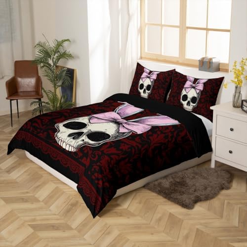 Homewish Bow Suger Skull Duvet Cover Set Twin Size