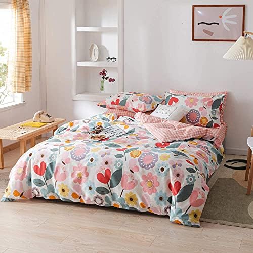 ERZRGA Pink Garden Floral Duvet Cover Set Queen