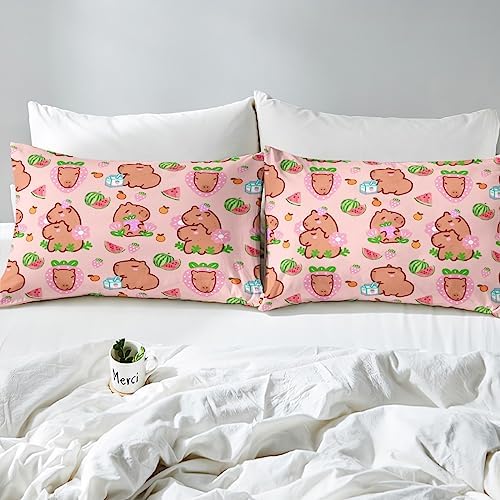 Capybara Lover Fitted Sheet Set Twin Pink