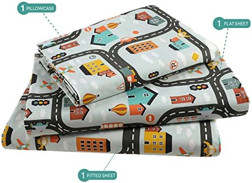 Nikki Peter 100 Cotton Kids Sheet Set with City Print