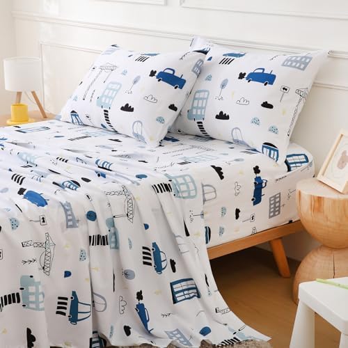 CIMVI Kids Car Themed 4-Piece Microfiber Bedding Set