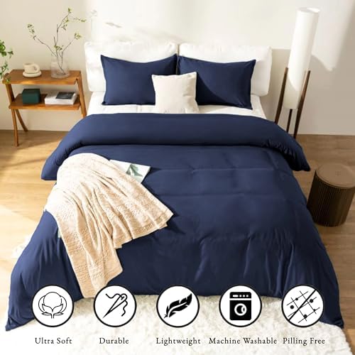 KINMEROOM Navy Blue Duvet Cover Set for Kids