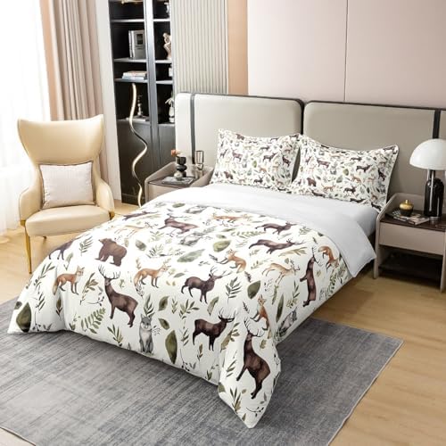 Feelyou Woodland Pattern Queen Duvet Cover Set