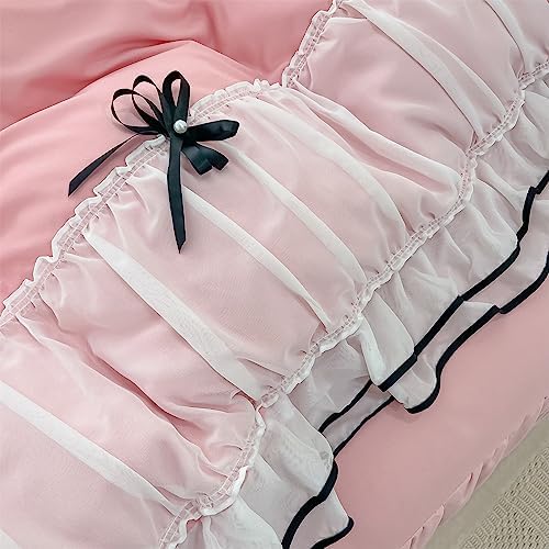 IHOUSTRIY Pink Duvet Cover Set Twin with Bowtie