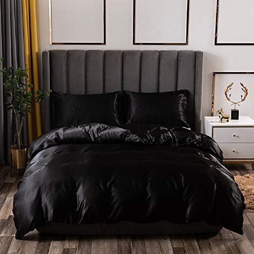 Erosebridal Black Silk Comforter Cover Set Queen Size