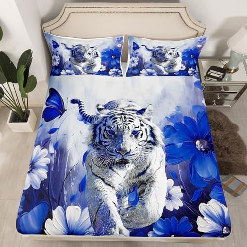 Erosebridal Tiger Bed Sheet Set with Daisy Flowers