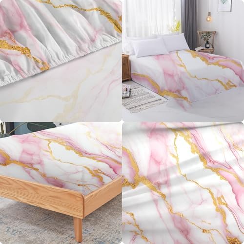 EDGZKO Pink Marble Twin Bed Sheet Set 3PC