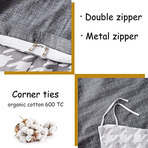 FADFAY Grey Grid Duvet Cover Set Twin XL 3Pcs