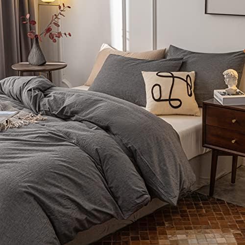 Janlive 100 Cotton Duvet Cover Set - 3 Pieces Grey Full