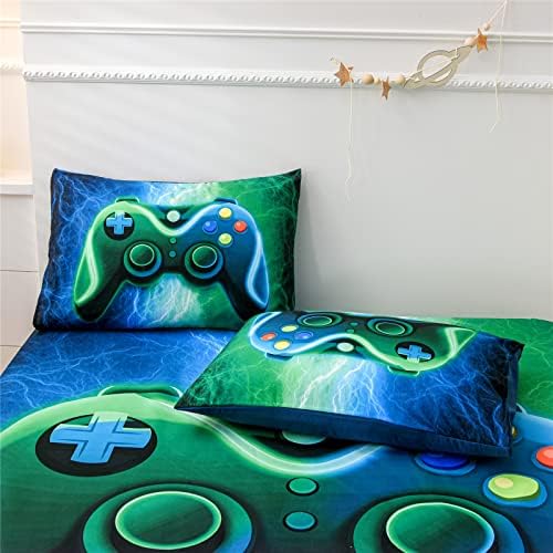Meeting Story Gamer Gaming Fitted Sheet Set - 3pcs Blue-Green Twin