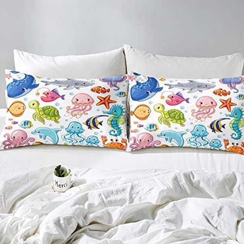 Kids Dolphin Fitted Sheet Set Twin Size Ocean Animal Bedding