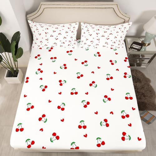 Feelyou Kids Red Cherry Fitted Sheet Set Twin Size