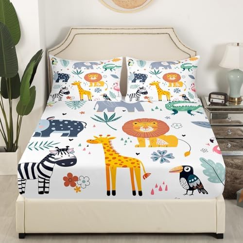 Feelyou Kids Zoo Fitted Sheet Pillow Sham Set Twin Size