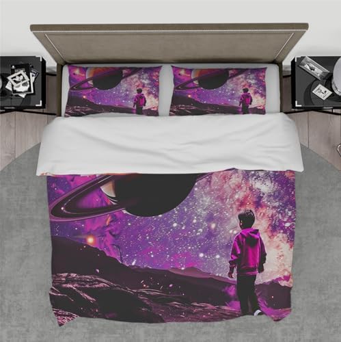 HOBBOY Purple Space Themed Duvet Cover Set