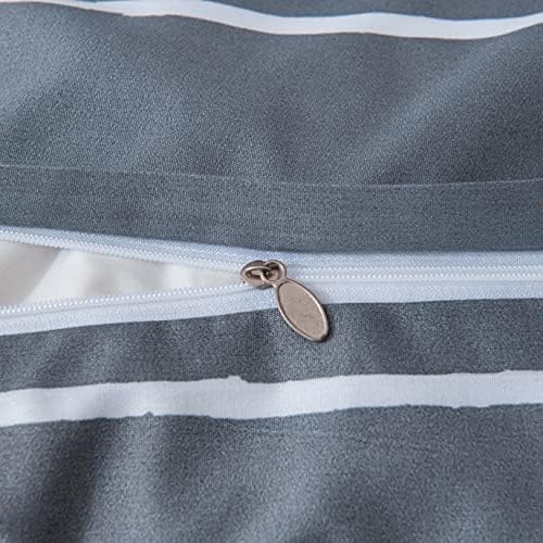 HSKIKWN Gray White Striped Duvet Cover Set Queen 3PCS