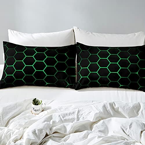 Feelyou Hexagonal Bedding Set Neon Green Black 2Pcs Twin Size